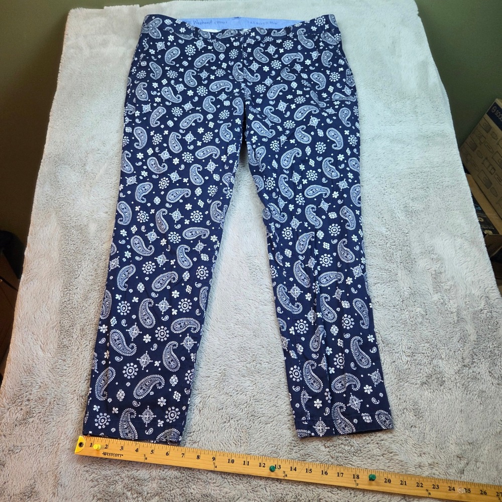 Talbots Weekend Chino Womens 16W Paisley Bandana Print Stretch Cotton Pants Navy